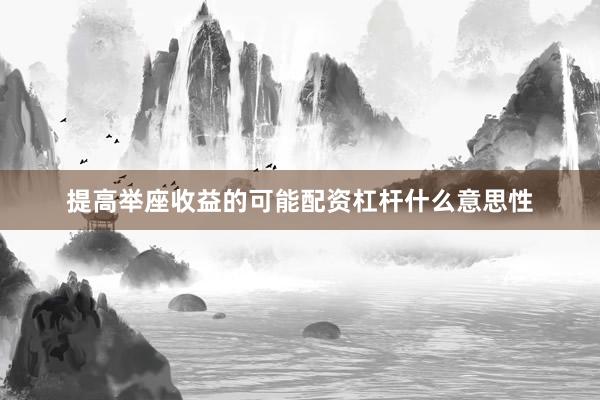 提高举座收益的可能配资杠杆什么意思性