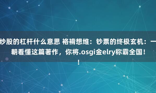 炒股的杠杆什么意思 袼褙想维:钞票的终极玄机:一朝看懂这篇著作,你将.osgi金elry称霸全国!