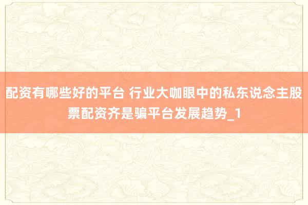 配资有哪些好的平台 行业大咖眼中的私东说念主股票配资齐是骗平台发展趋势_1