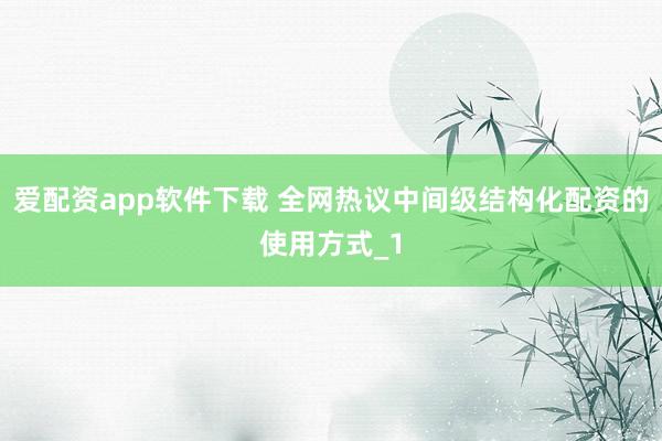 爱配资app软件下载 全网热议中间级结构化配资的使用方式_1